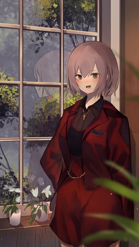 Download wallpaper 2160x3840 girl, costume, window, reflection, anime samsung galaxy s4, s5, note, sony xperia z, z1, z2, z3, htc one, lenovo vibe hd background