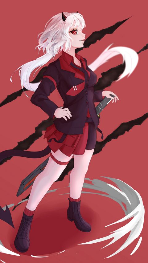 Download wallpaper 2160x3840 girl, demon, costume, anime, art, red samsung galaxy s4, s5, note, sony xperia z, z1, z2, z3, htc one, lenovo vibe hd background