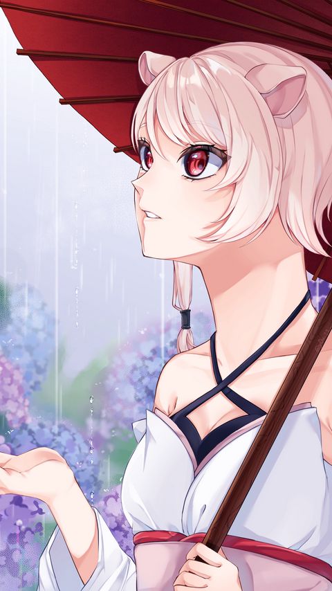 Download wallpaper 2160x3840 girl, ears, umbrella, rain, anime, art, cartoon samsung galaxy s4, s5, note, sony xperia z, z1, z2, z3, htc one, lenovo vibe hd background