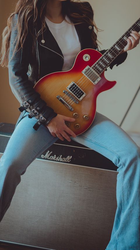 Download wallpaper 2160x3840 girl, electric guitar, guitar, musician, music samsung galaxy s4, s5, note, sony xperia z, z1, z2, z3, htc one, lenovo vibe hd background