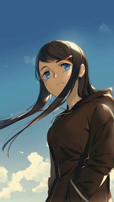 Download wallpaper 2160x3840 girl, glance, clouds, sky, anime, art samsung galaxy s4, s5, note, sony xperia z, z1, z2, z3, htc one, lenovo vibe hd background