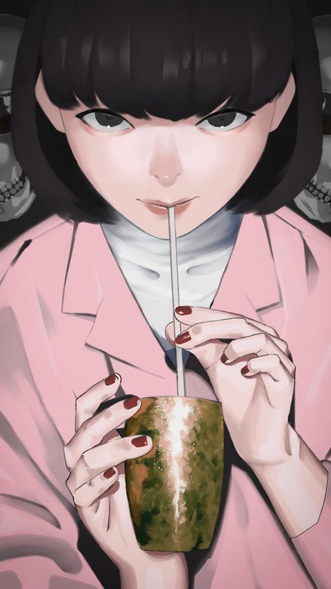 Download wallpaper 2160x3840 girl, glance, cocktail, tube, anime, art samsung galaxy s4, s5, note, sony xperia z, z1, z2, z3, htc one, lenovo vibe hd background