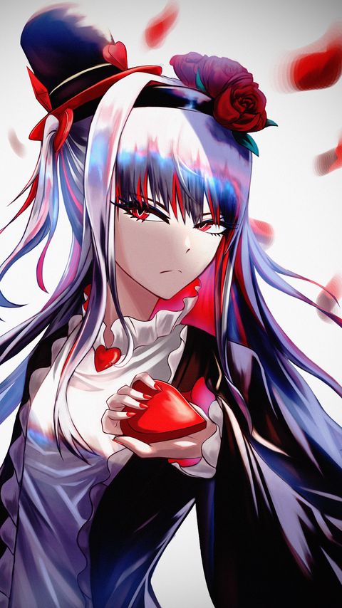 Download wallpaper 2160x3840 girl, glance, hat, heart, anime, art samsung galaxy s4, s5, note, sony xperia z, z1, z2, z3, htc one, lenovo vibe hd background