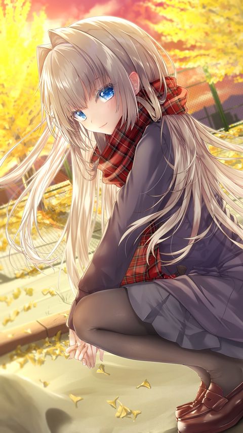 Download wallpaper 2160x3840 girl, glance, scarf, autumn, anime, art samsung galaxy s4, s5, note, sony xperia z, z1, z2, z3, htc one, lenovo vibe hd background