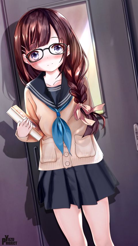 Download wallpaper 2160x3840 girl, glasses, uniform, anime, art, cartoon samsung galaxy s4, s5, note, sony xperia z, z1, z2, z3, htc one, lenovo vibe hd background