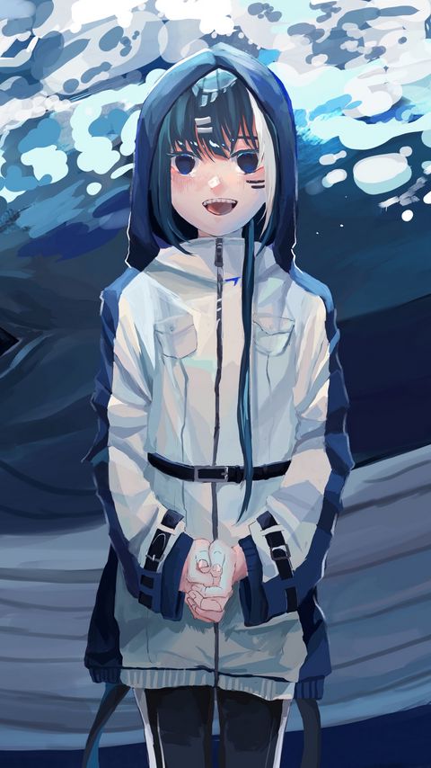 Download wallpaper 2160x3840 girl, hood, smile, anime, art samsung galaxy s4, s5, note, sony xperia z, z1, z2, z3, htc one, lenovo vibe hd background