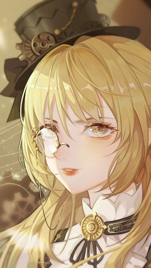 Download wallpaper 2160x3840 girl, monocle, hat, steampunk, anime, art samsung galaxy s4, s5, note, sony xperia z, z1, z2, z3, htc one, lenovo vibe hd background