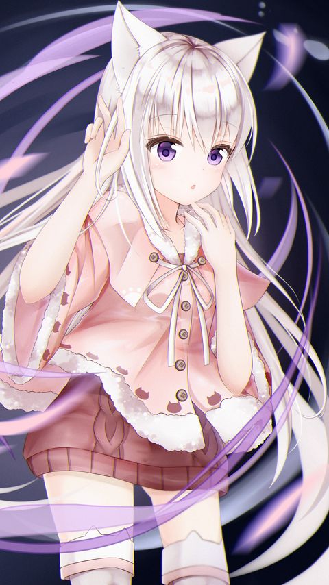 Download wallpaper 2160x3840 girl, neko, ears, anime, art, purple samsung galaxy s4, s5, note, sony xperia z, z1, z2, z3, htc one, lenovo vibe hd background