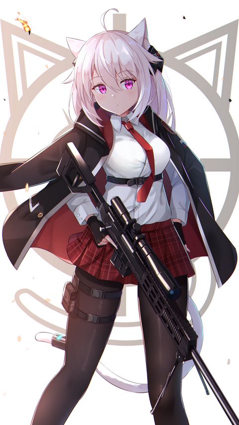 Download wallpaper 2160x3840 girl, neko, rifle, weapon, anime, art, cartoon samsung galaxy s4, s5, note, sony xperia z, z1, z2, z3, htc one, lenovo vibe hd background