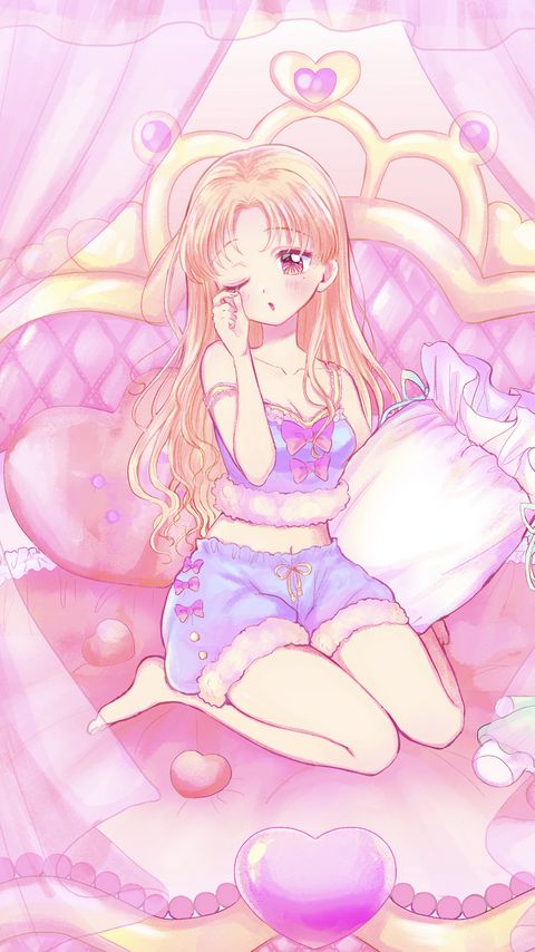 Download wallpaper 2160x3840 girl, pajamas, bed, anime, art samsung galaxy s4, s5, note, sony xperia z, z1, z2, z3, htc one, lenovo vibe hd background