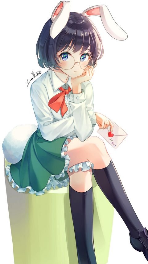 Download wallpaper 2160x3840 girl, rabbit, ears, glasses, anime, art samsung galaxy s4, s5, note, sony xperia z, z1, z2, z3, htc one, lenovo vibe hd background