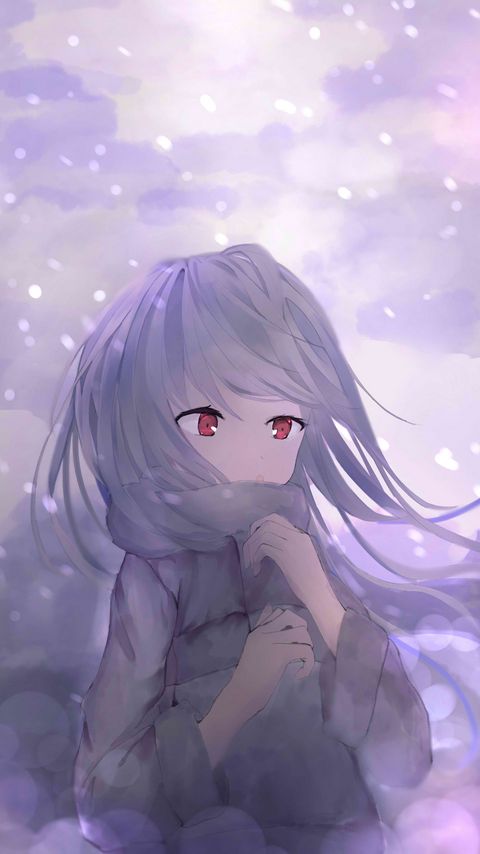 Download wallpaper 2160x3840 girl, scarf, snow, anime, art samsung galaxy s4, s5, note, sony xperia z, z1, z2, z3, htc one, lenovo vibe hd background