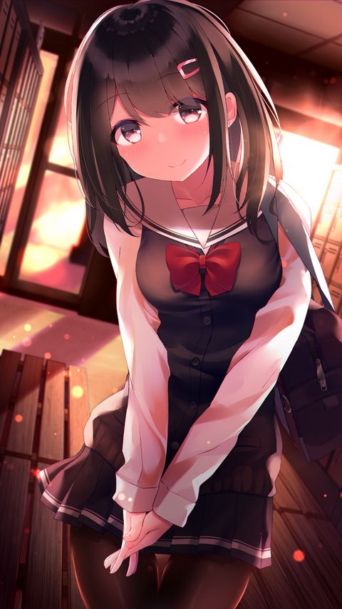 Download wallpaper 2160x3840 girl, schoolgirl, smile, twilight, anime, art samsung galaxy s4, s5, note, sony xperia z, z1, z2, z3, htc one, lenovo vibe hd background