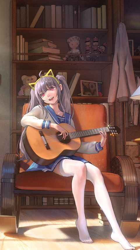 Download wallpaper 2160x3840 girl, smile, guitar, musician, anime, art samsung galaxy s4, s5, note, sony xperia z, z1, z2, z3, htc one, lenovo vibe hd background