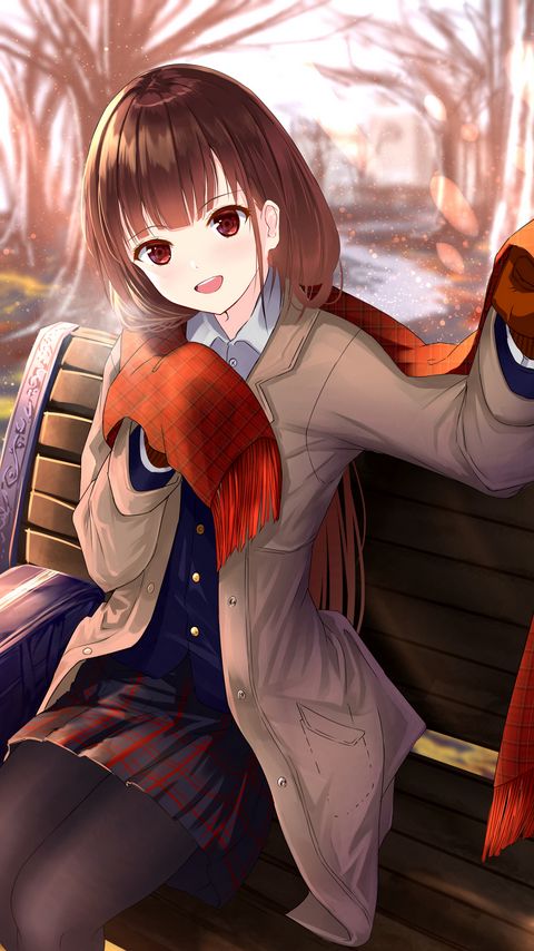 Download wallpaper 2160x3840 girl, smile, scarf, autumn, anime, art, cartoon samsung galaxy s4, s5, note, sony xperia z, z1, z2, z3, htc one, lenovo vibe hd background