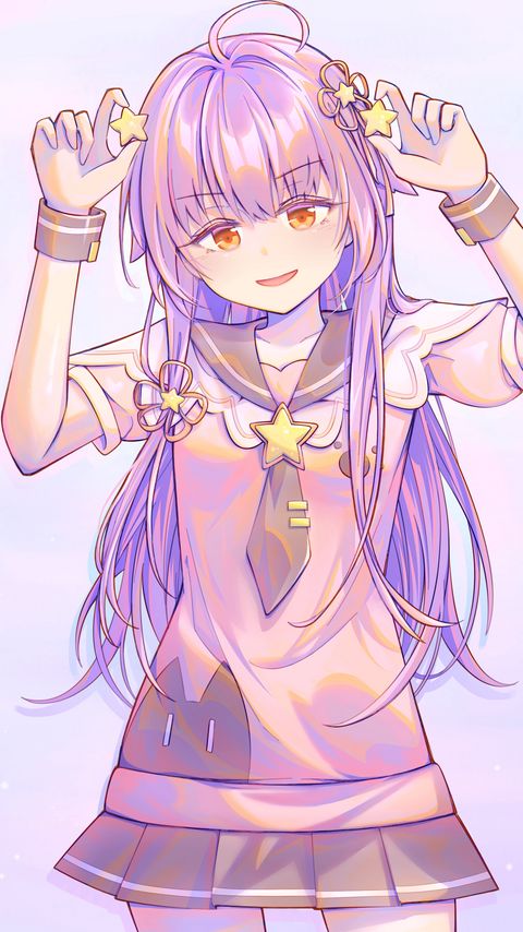 Download wallpaper 2160x3840 girl, smile, stars, anime, art, purple samsung galaxy s4, s5, note, sony xperia z, z1, z2, z3, htc one, lenovo vibe hd background