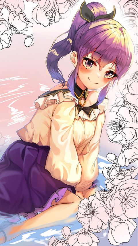 Download wallpaper 2160x3840 girl, smile, water, flowers, anime, art samsung galaxy s4, s5, note, sony xperia z, z1, z2, z3, htc one, lenovo vibe hd background