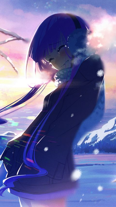 Download wallpaper 2160x3840 girl, smile, winter, anime, art samsung galaxy s4, s5, note, sony xperia z, z1, z2, z3, htc one, lenovo vibe hd background