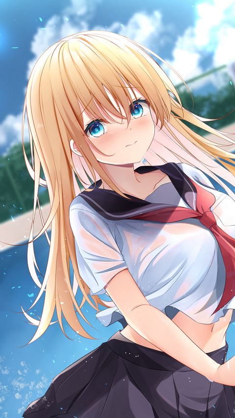 Download wallpaper 2160x3840 girl, uniform, glance, anime, art samsung galaxy s4, s5, note, sony xperia z, z1, z2, z3, htc one, lenovo vibe hd background