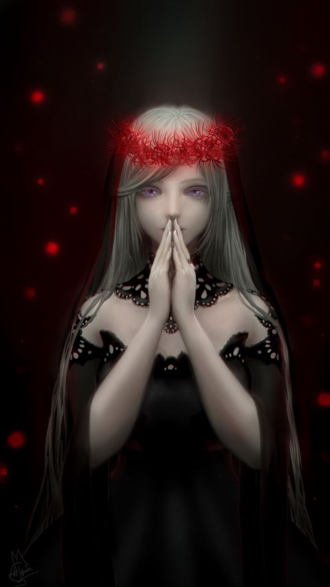 Download wallpaper 2160x3840 girl, wreath, prayer, anime, art samsung galaxy s4, s5, note, sony xperia z, z1, z2, z3, htc one, lenovo vibe hd background