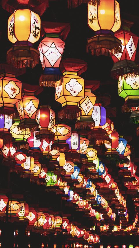 Download wallpaper 2160x3840 lanterns, light, colorful, dark samsung galaxy s4, s5, note, sony xperia z, z1, z2, z3, htc one, lenovo vibe hd background