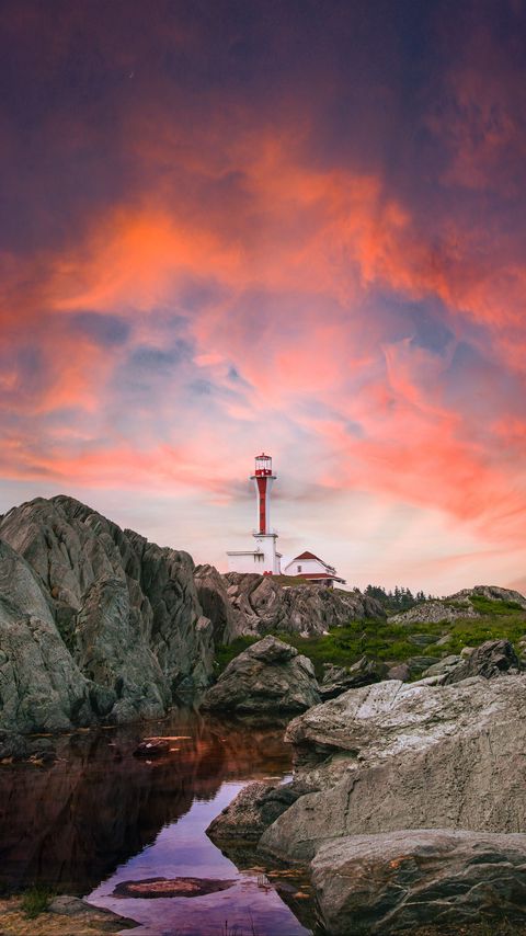 Download wallpaper 2160x3840 lighthouse, rocks, river, landscape samsung galaxy s4, s5, note, sony xperia z, z1, z2, z3, htc one, lenovo vibe hd background