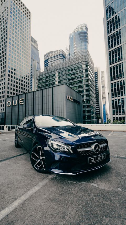 Download wallpaper 2160x3840 mercedes, car, blue, parking samsung galaxy s4, s5, note, sony xperia z, z1, z2, z3, htc one, lenovo vibe hd background