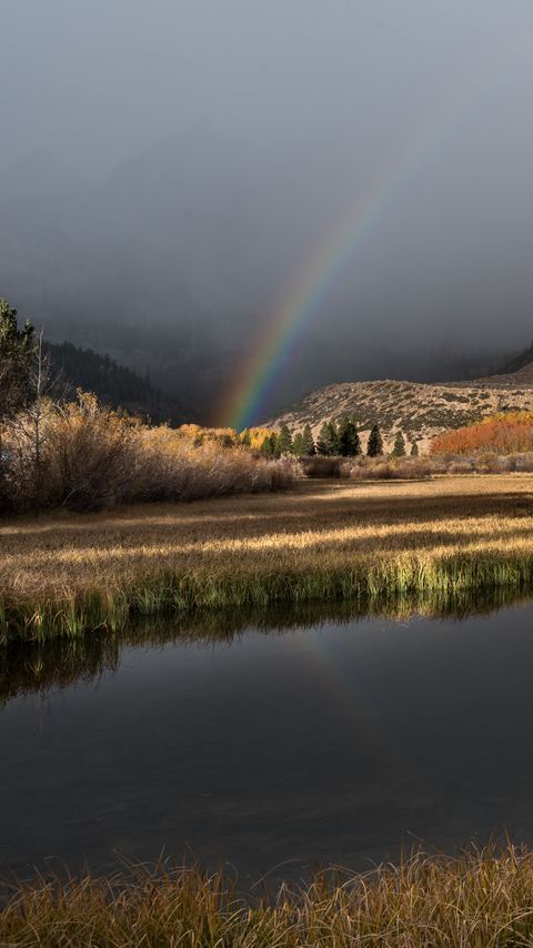 Download wallpaper 2160x3840 mountain, lake, rainbow, landscape, nature samsung galaxy s4, s5, note, sony xperia z, z1, z2, z3, htc one, lenovo vibe hd background