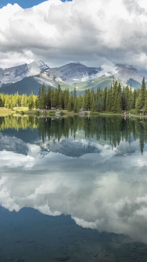 Download wallpaper 2160x3840 mountains, trees, lake, reflection, landscape, nature samsung galaxy s4, s5, note, sony xperia z, z1, z2, z3, htc one, lenovo vibe hd background