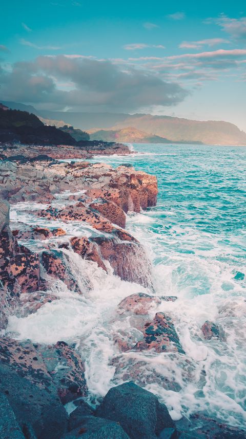 Download wallpaper 2160x3840 ocean, coast, rocks, waves, landscape, nature samsung galaxy s4, s5, note, sony xperia z, z1, z2, z3, htc one, lenovo vibe hd background