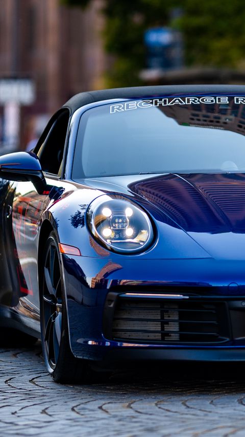 Download wallpaper 2160x3840 porsche, car, blue, front view samsung galaxy s4, s5, note, sony xperia z, z1, z2, z3, htc one, lenovo vibe hd background