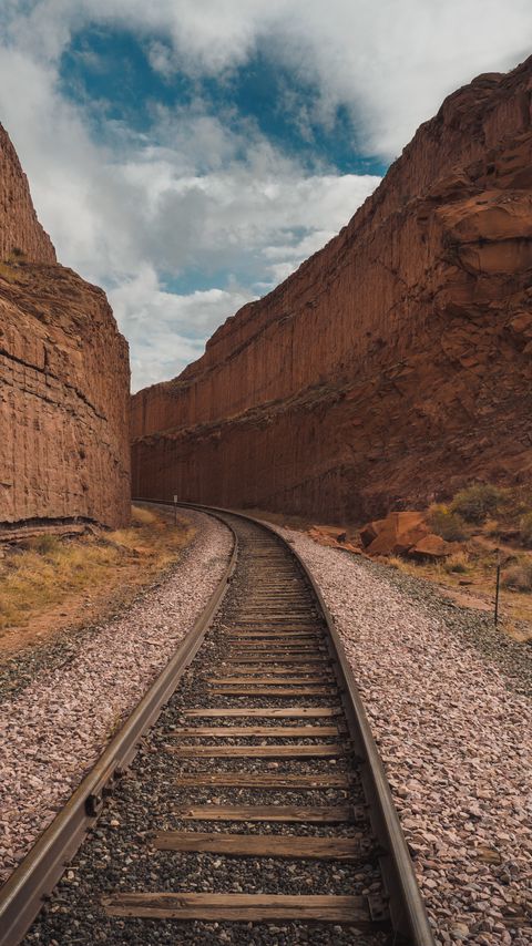 Download wallpaper 2160x3840 railway, rails, turn, canyon, rocks, landscape samsung galaxy s4, s5, note, sony xperia z, z1, z2, z3, htc one, lenovo vibe hd background