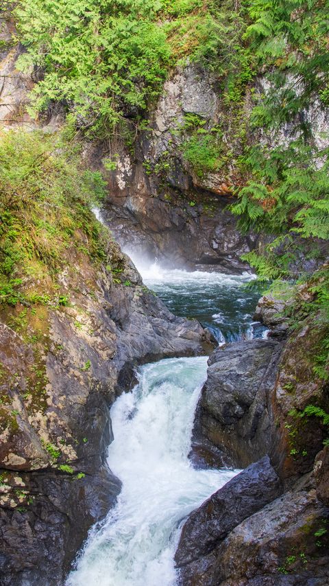 Download wallpaper 2160x3840 river, waterfall, rocks, nature, landscape samsung galaxy s4, s5, note, sony xperia z, z1, z2, z3, htc one, lenovo vibe hd background