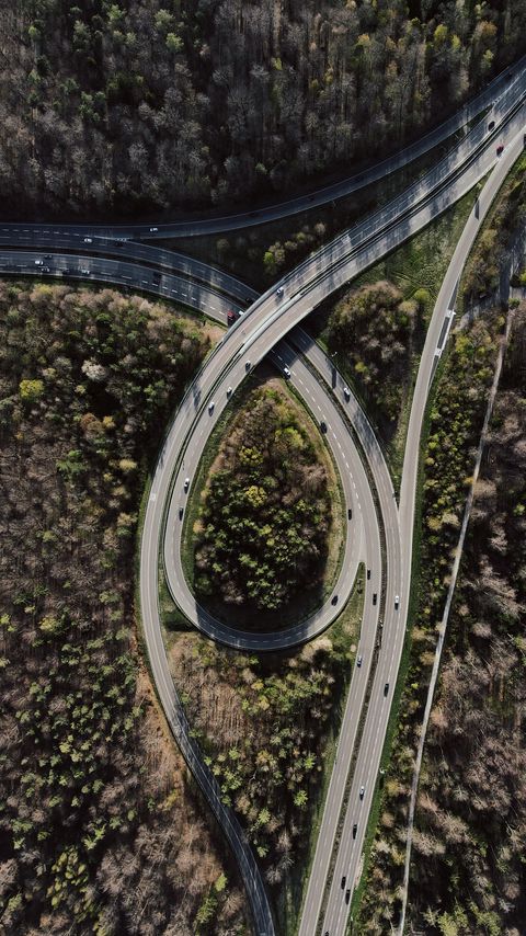 Download wallpaper 2160x3840 road, forest, junction, tangled, aerial view samsung galaxy s4, s5, note, sony xperia z, z1, z2, z3, htc one, lenovo vibe hd background