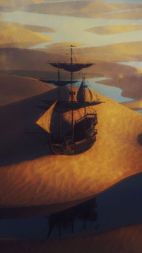 Download wallpaper 2160x3840 ship, sail, desert, sand, art samsung galaxy s4, s5, note, sony xperia z, z1, z2, z3, htc one, lenovo vibe hd background