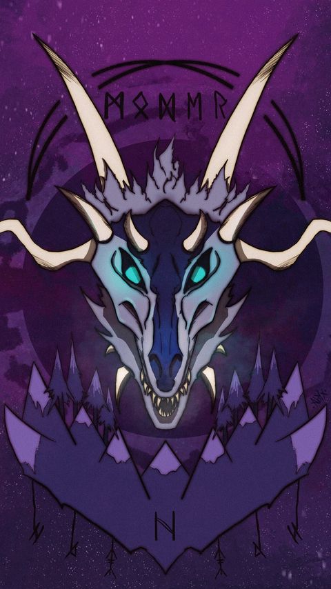 Download wallpaper 2160x3840 skull, horns, runes, art, purple, scary samsung galaxy s4, s5, note, sony xperia z, z1, z2, z3, htc one, lenovo vibe hd background