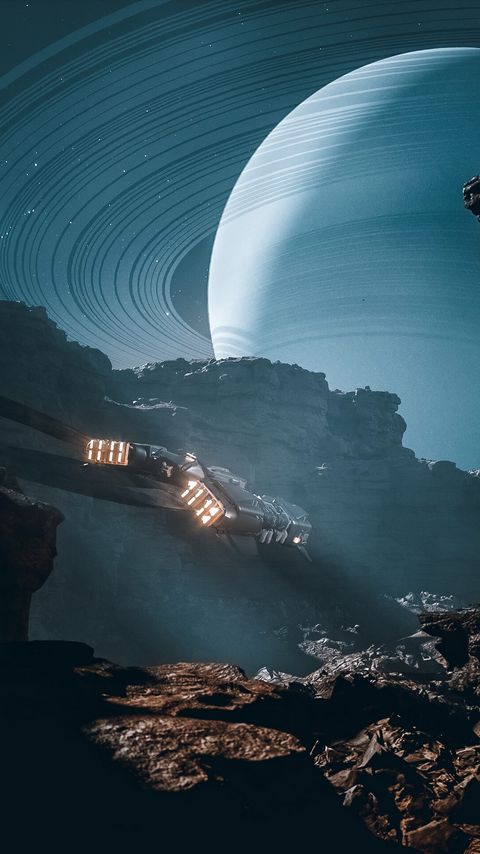 Download wallpaper 2160x3840 spaceship, rocks, jupiter, planet, illusion samsung galaxy s4, s5, note, sony xperia z, z1, z2, z3, htc one, lenovo vibe hd background