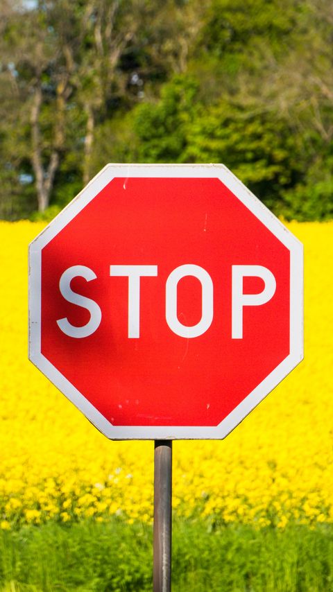 Download wallpaper 2160x3840 stop, sign, word, field, flowers samsung galaxy s4, s5, note, sony xperia z, z1, z2, z3, htc one, lenovo vibe hd background