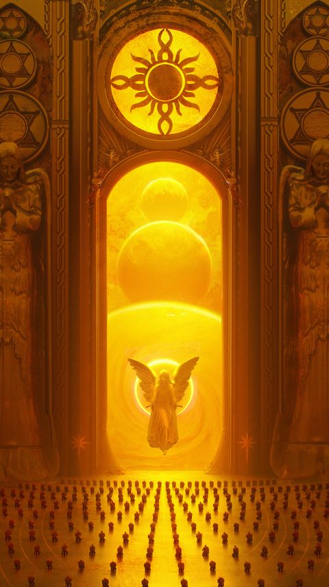 Download wallpaper 2160x3840 temple, angel, glow, religion, art samsung galaxy s4, s5, note, sony xperia z, z1, z2, z3, htc one, lenovo vibe hd background