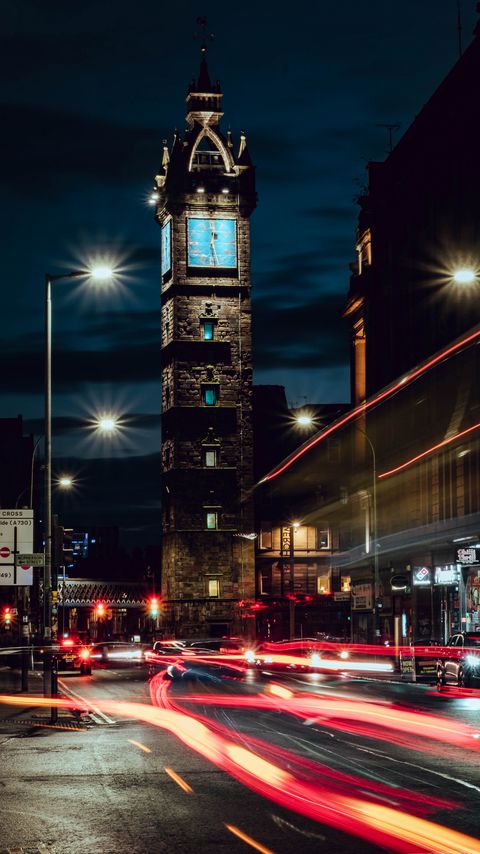 Download wallpaper 2160x3840 tower, architecture, road, light, long exposure, dark samsung galaxy s4, s5, note, sony xperia z, z1, z2, z3, htc one, lenovo vibe hd background