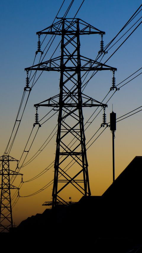 Download wallpaper 2160x3840 tower, wires, silhouettes, twilight, dark samsung galaxy s4, s5, note, sony xperia z, z1, z2, z3, htc one, lenovo vibe hd background