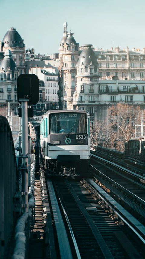 Download wallpaper 2160x3840 train, rails, railroad, buildings, architecture samsung galaxy s4, s5, note, sony xperia z, z1, z2, z3, htc one, lenovo vibe hd background