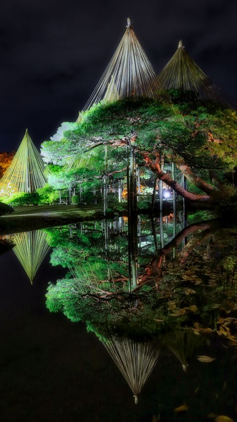 Download wallpaper 2160x3840 tree, lake, reflection, gazebo, light, dark samsung galaxy s4, s5, note, sony xperia z, z1, z2, z3, htc one, lenovo vibe hd background