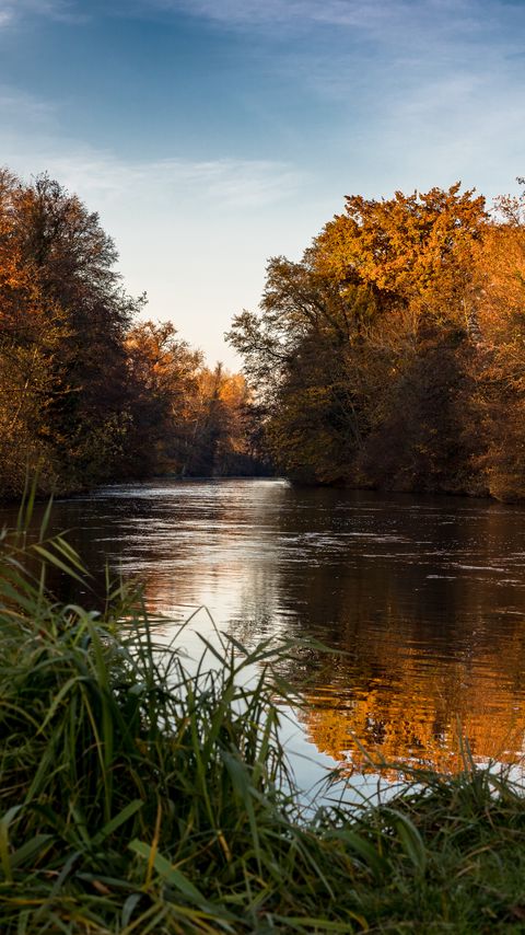 Download wallpaper 2160x3840 trees, lake, reflection, autumn, landscape samsung galaxy s4, s5, note, sony xperia z, z1, z2, z3, htc one, lenovo vibe hd background