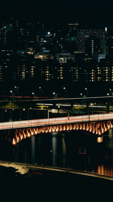 Download wallpaper 2160x3840 bridge, river, buildings, night, dark samsung galaxy s4, s5, note, sony xperia z, z1, z2, z3, htc one, lenovo vibe hd background