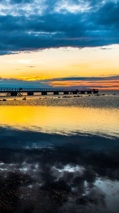 Download wallpaper 2160x3840 bridge, water, clouds, reflection, sunset samsung galaxy s4, s5, note, sony xperia z, z1, z2, z3, htc one, lenovo vibe hd background