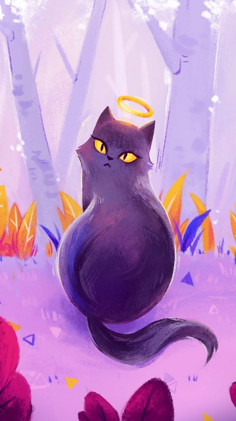 Download wallpaper 2160x3840 cat, halo, art, purple samsung galaxy s4, s5, note, sony xperia z, z1, z2, z3, htc one, lenovo vibe hd background