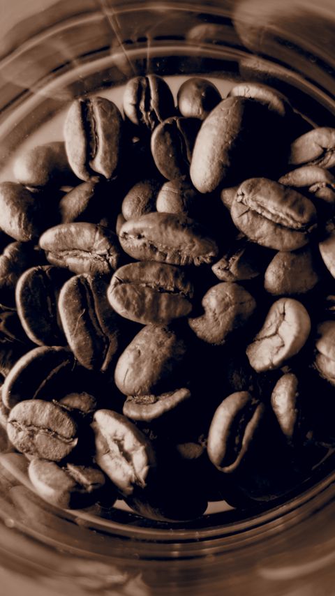 Download wallpaper 2160x3840 coffee beans, coffee, jar, brown, macro samsung galaxy s4, s5, note, sony xperia z, z1, z2, z3, htc one, lenovo vibe hd background