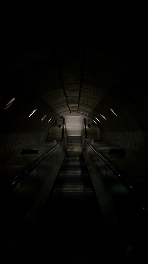 Download wallpaper 2160x3840 escalator, descent, tunnel, dark samsung galaxy s4, s5, note, sony xperia z, z1, z2, z3, htc one, lenovo vibe hd background