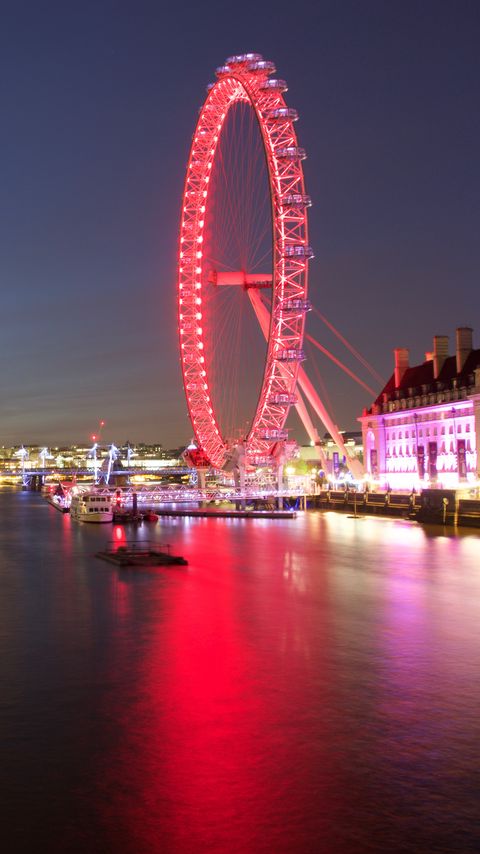 Download wallpaper 2160x3840 ferris wheel, glow, water, red, dark samsung galaxy s4, s5, note, sony xperia z, z1, z2, z3, htc one, lenovo vibe hd background